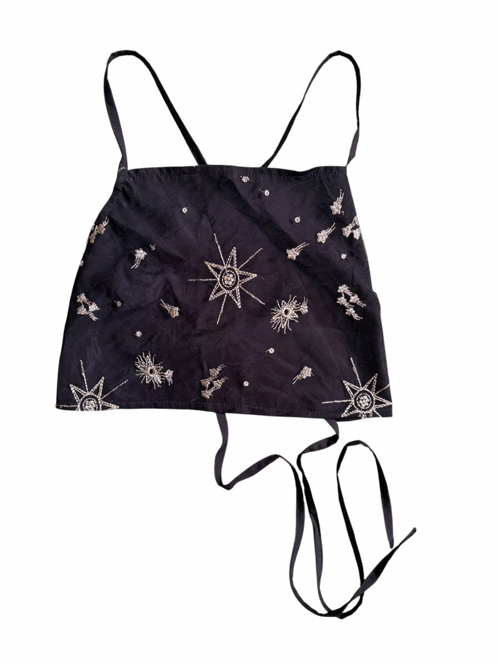 ROMWE Black Embroidered Celestial Crop Tank Lace Up